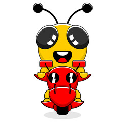 simple bee mascot vector cartoon character riding a motorcycle