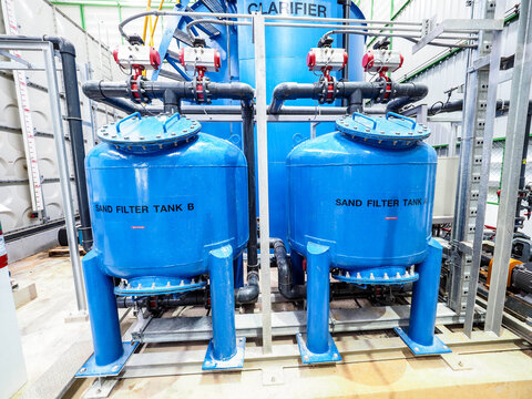 Tank of sand filter for remove dirty and particle from water in water treatment plant.