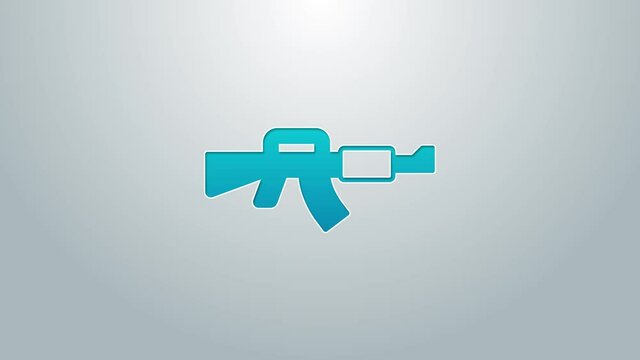 Blue line M16A1 rifle icon isolated on grey background. US Army M16 rifle. 4K Video motion graphic animation