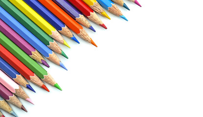 Colorful row of colored pencils, Isolated on white background