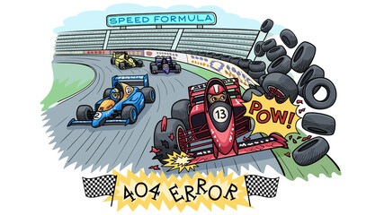 Web page template for error 404. Sports car racing.