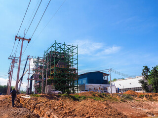 Electric pole in power plant.