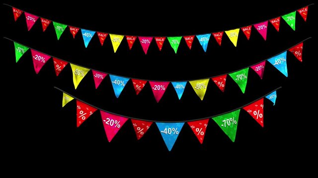 Hanging pennants with the word Sale! with Alpha Channel Mask in 4K