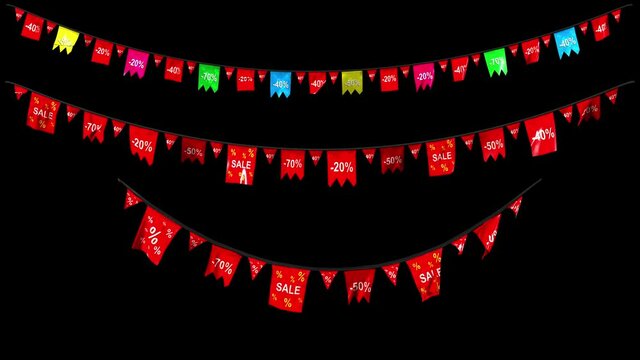 Hanging pennants with the word Sale! with Alpha Channel Mask in 4K
