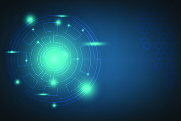 Technology Background with line circle connection and shiny light. Abstract background with blue light energy. Chemical data structure with molecular.