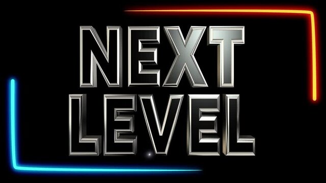 Text NEXT LEVEL with neon effect frame. 4K video animation.