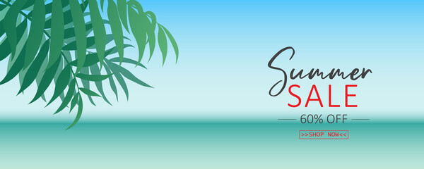 Elegant summer sale banner design with tropical theme