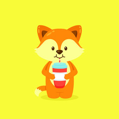 Cute Fox Drink Coffee Cartoon