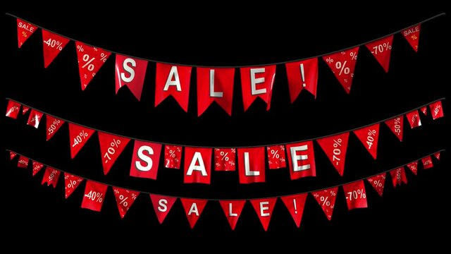 Hanging pennants with the word Sale! with Alpha Channel Mask in 4K