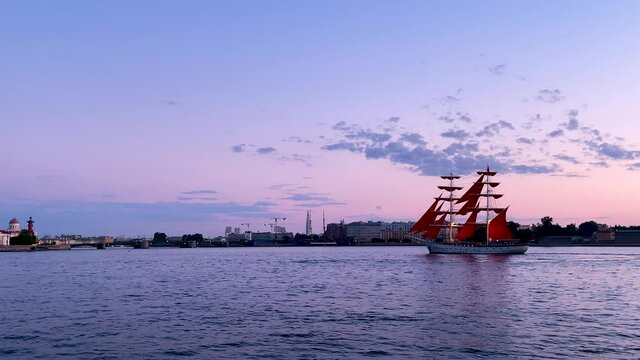 Red Sails rehearsal in St. Petersburg. St. Petersburg, Scarlet sails. Video 4K. 