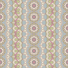 Creative trendy color abstract geometric horizontal mandala pattern in white blue green pink, vector seamless, can be used for printing onto fabric, interior, design, textile. Ribbons.