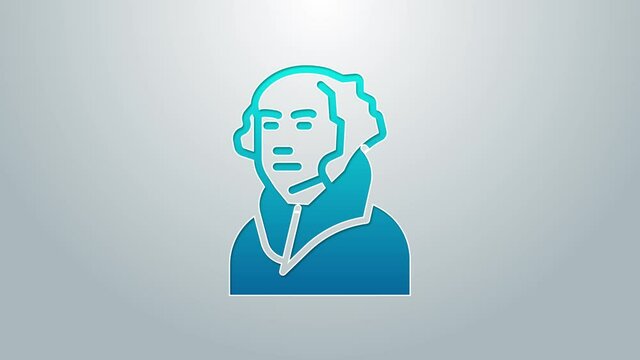Blue line George Washington icon isolated on grey background. 4K Video motion graphic animation