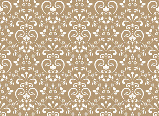 Flower pattern. Seamless white and beige ornament. Graphic vector background. Ornament for fabric, wallpaper, packaging