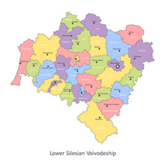 vector illustration: administrative map of Poland. Lower Silesian Voivodeship map with gminas