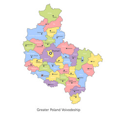 vector illustration administrative map of Poland. Greater Poland Voivodeship Map with gminas