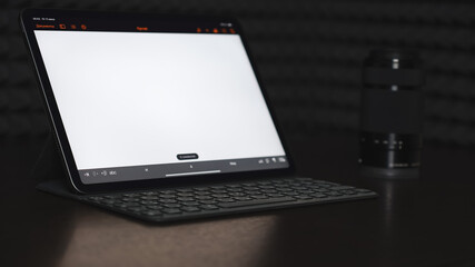 Tablet with keyboard on the table