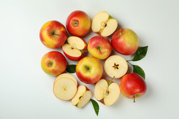 Ripe apples on white background, top view