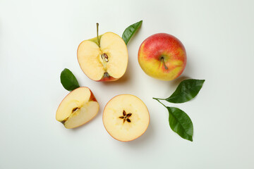 Ripe apples on white background, top view