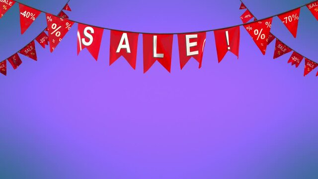 Hanging pennants set with the message Sale!