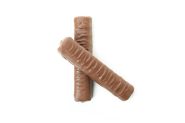 Tasty candy bars isolated on white background