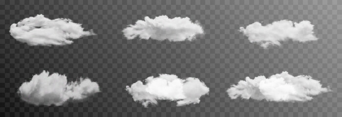 Set of vector clouds or smoke on an isolated transparent background. Cloud, smoke, fog, png.
