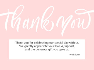 Thank you - modern design with calligraphic inscription. Wedding theme card. Vector.