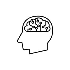 Human head Brain with computer chip cpu flat design icon
