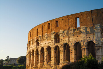 Obraz premium Italy, Rome, panoramic view of the Colosseum in the late afternoon