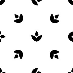 Seamless pattern of repeated black water lily symbols. Elements are evenly spaced and some are rotated. Vector illustration on white background