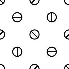 Seamless pattern of repeated black stop symbols. Elements are evenly spaced and some are rotated. Vector illustration on white background