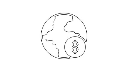 Black line Global economic crisis icon isolated on white background. World finance crisis. 4K Video motion graphic animation - Powered by Adobe