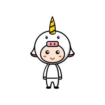 boy character wearing unicorn costume on white background
