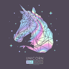 Abstract polygonal holographic unicorn silhouette. © annbozhko