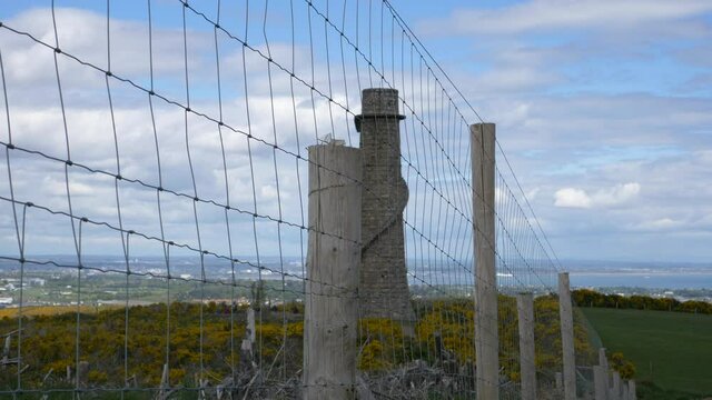 Secured fencing around Ballycorus Leadmines touristic tower Dublin