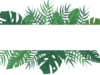 Beautiful background with green tropical leaves and a place for the inscripion. Vector illustration.