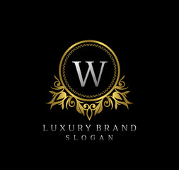 Classy floral gold badge Letter W Logo Design