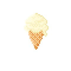 Ice cream pixel art. Vector picture. Ice cream cone icon. Vanilla Ice cream. Vector illustration. Ice cream cone pixel art.