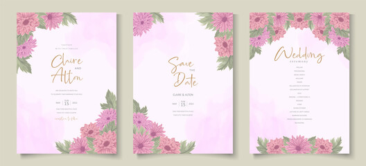 Wedding invitation design with beautiful chrysanthemum flower ornament