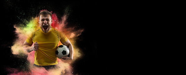 The professional football, soccer player and human emotions concept. The win, winner, victory concepts. Forward. © master1305