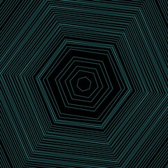 Vector colored spiral. Distorted abstract lines, wireframe tunnel. Spiral hexagon. Radial sound wave. Geometric pattern. Swirl lines and waves banner. Geometric line art. Vector illustration.