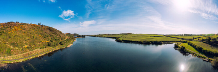 panoramic aerial view of Spring morning lough money, Downpatrick, Northern Ireland