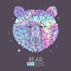 Abstract polygonal tirangle animal bear. Holographic bear head illustration