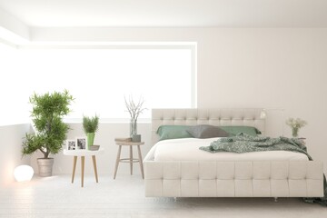 Soft color bedroom interior. Scandinavian design. 3D illustration