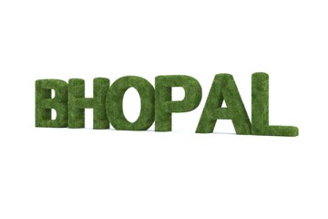 3d rendering of green grass BHOPAL word isolated on white background