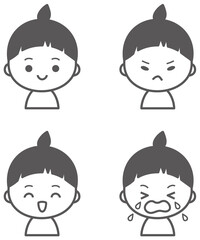 赤ちゃんのいろいろな表情　アイコンセット　モノクロ