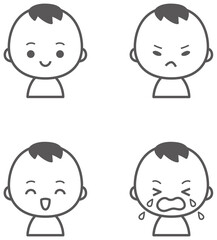 赤ちゃんのいろいろな表情　アイコンセット　モノクロ