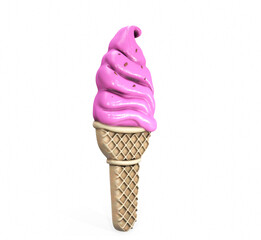 Highly detailed delicious blackberry ice cream in waffle cone isolated on white background. 3D render