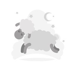 vector illustration animal graphic design logo sheep cartoon cute happy farm drawing background art baby shower sweet stars comic good night moon kids sleep pastel sketch childish moon bubble face