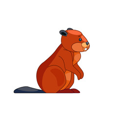 The beaver is asleep. Cartoon character of a small mammal animal. A wild forest creature with brown fur. Side view. Vector flat illustration isolated on a white background