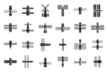 Space station communication icons set, simple style